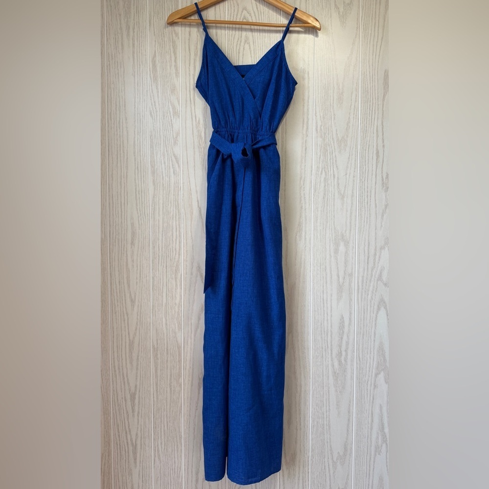 Flying Tomato Blue Tie Waist Wide Leg Jumpsuit Size XS NWT